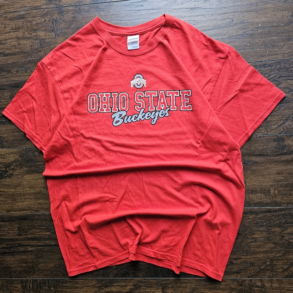 Y2K Gildan 2000s Ohio State Buckeyes Logo Red Cotton Graphic T-shirt Size Large